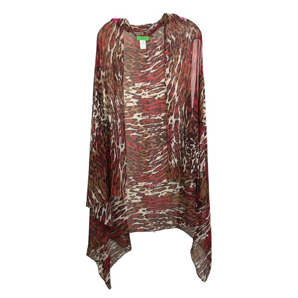 Logo Women's Cover-Up Kimono Red Black White Leopard Cardigan Sheer Sz S